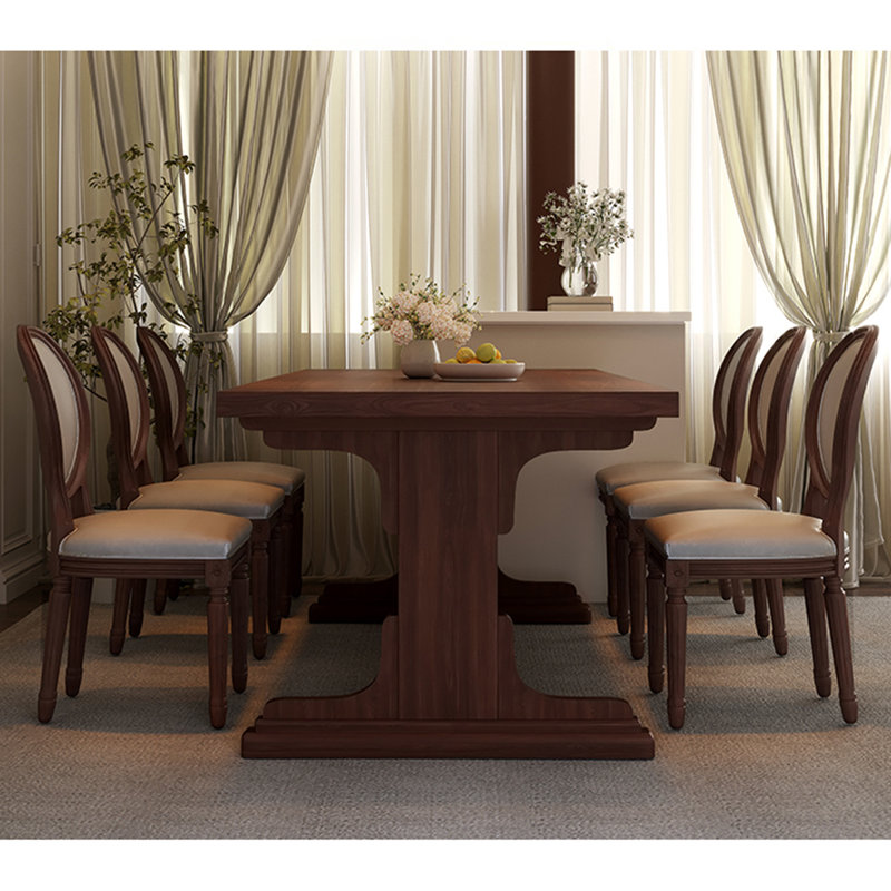 Rectangular Solid Wood Dining Table in French Medieval Style, 29.53" H x 78.74" L x 31.50" W