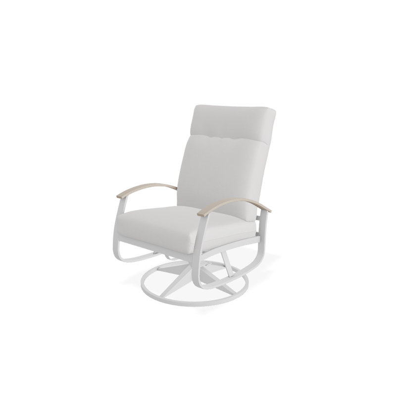Chaise de patio pivotante avec coussins Askar, Blanc brillant, Toile Sunbrella® naturel, Désert P60