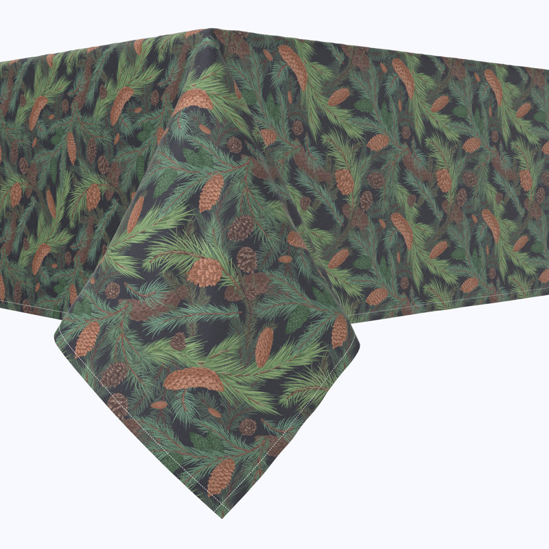 Geometric Christmas Tablecloth, 120" L x 60" W, Fir Branches and Green Pines