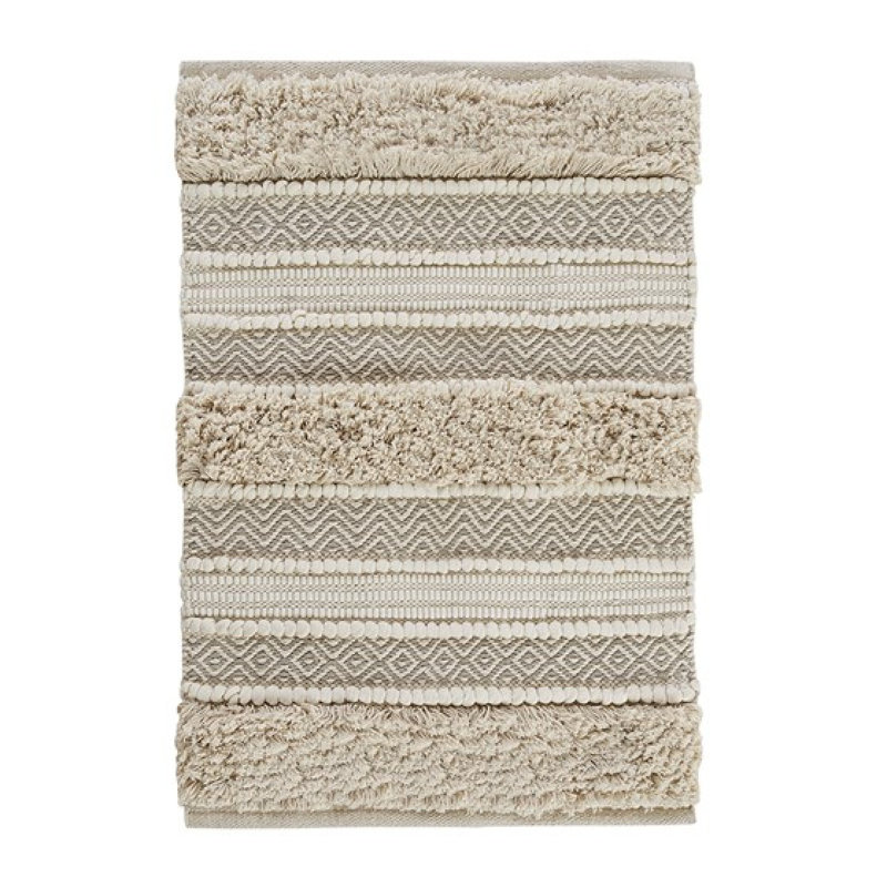 Woven Texture Stripe Bath Rug Natural 22X58", Single- 58" L x 22" W