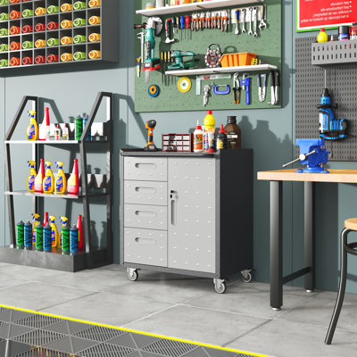 Armoire de rangement robuste pour outils en métal avec roulettes - Armoire de rangement pour outils pour le garage, le bureau et la maison