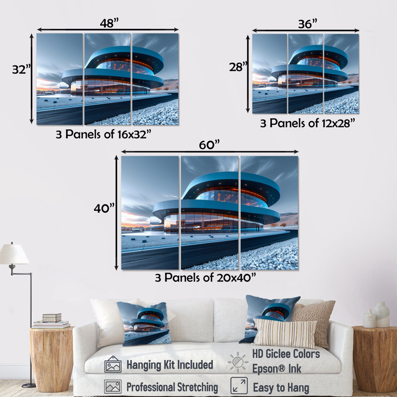 «Blue Orange Racing Track Dreams» «Blue Orange Racing Track Dreams» 3 pièces, H 28 po x l 36 po x P 1 po, Toile tendue