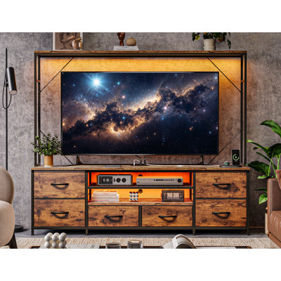 Entertainment Tv Stand For 60" Tvs With 6 Drawers, Led Lights & Outlets
