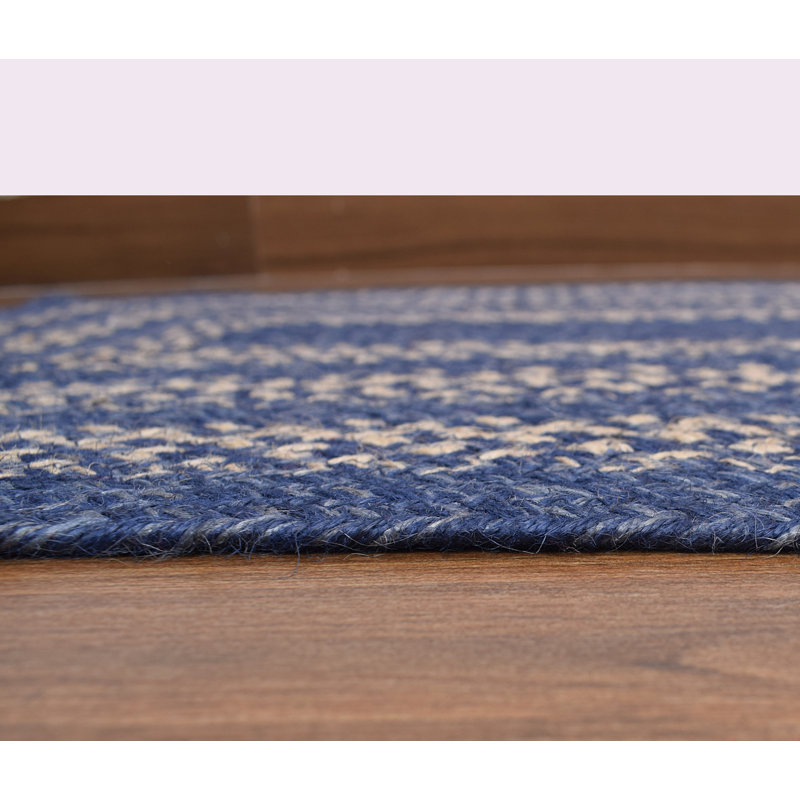 Camyla Farmhouse Braided Jute Blue Area Rug, Runner 2' x 6'