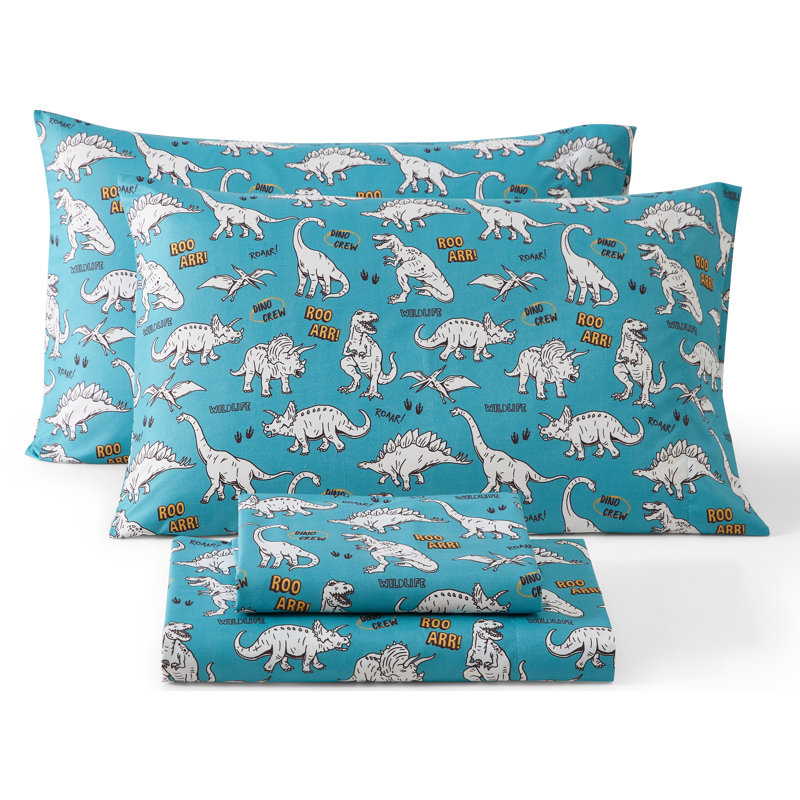 Ensemble de draps HLC.ME Roar Dinosaur Kids - ensemble de draps 3 pièces, Lit simple, Dinosaure, « Roar! »
