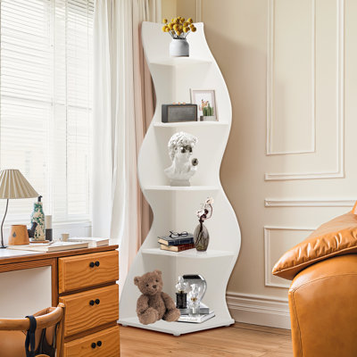 5-Tier Corner Bookshelf Tall Corner Shelf Storage Bookcase for Living Room