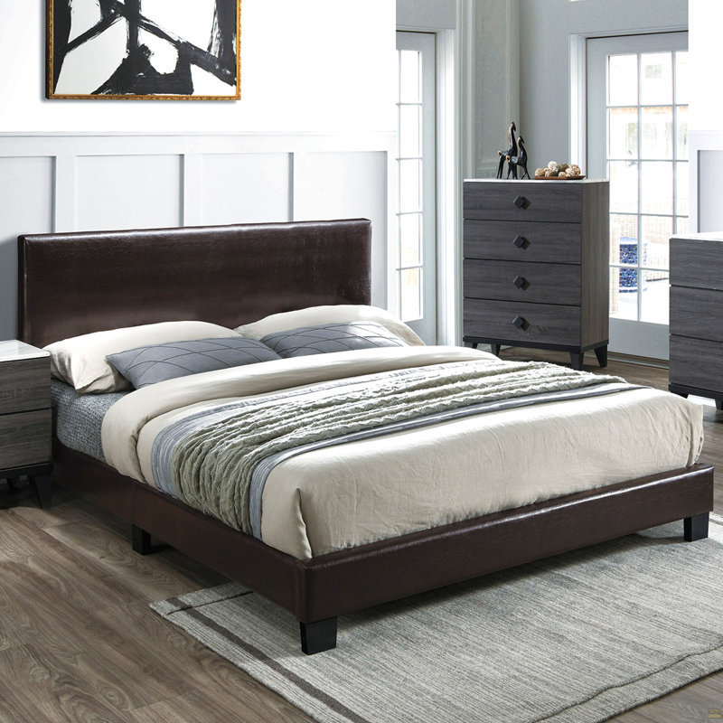 Tête de lit ajustable en similicuir 1pc, Brun / Espresso, Grand lit