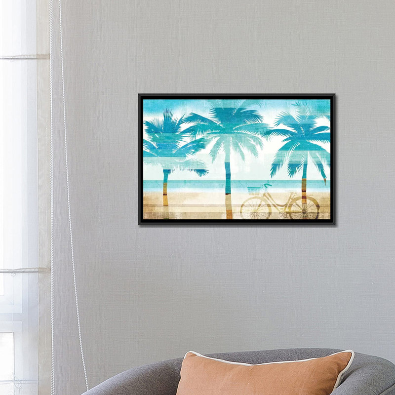 «Beachscape Palms I» par Micheal Mullan, reproduction sur toile tendue, H 18 po x l 26 po x P 1,5 po, Toile avec cadre noir