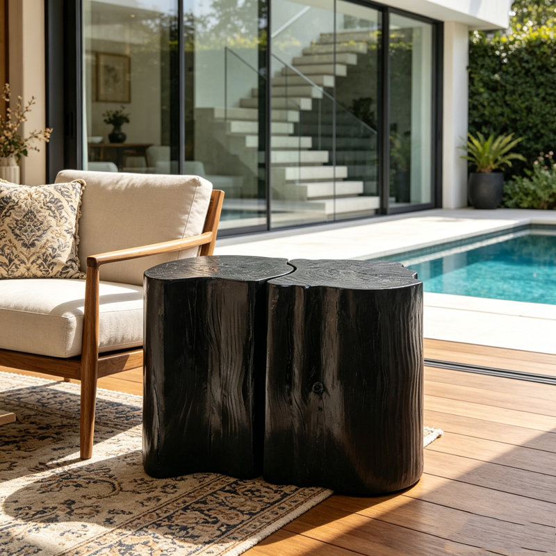2-in-1 Irregular End Table, Black