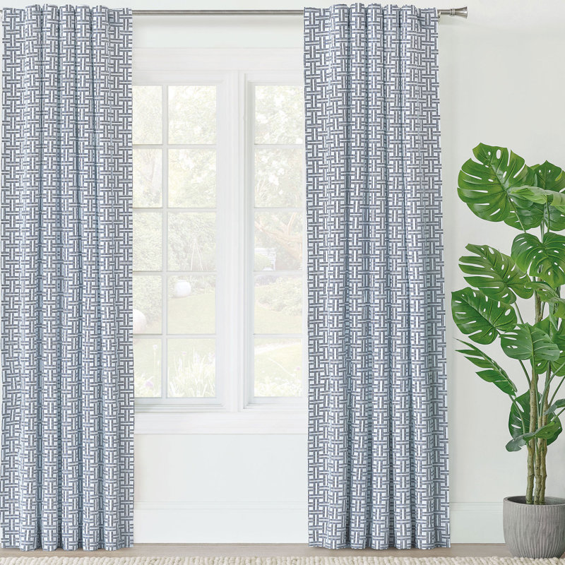 Blue Cotton Room-Darkening Panel Curtains, 48" W x 84" L