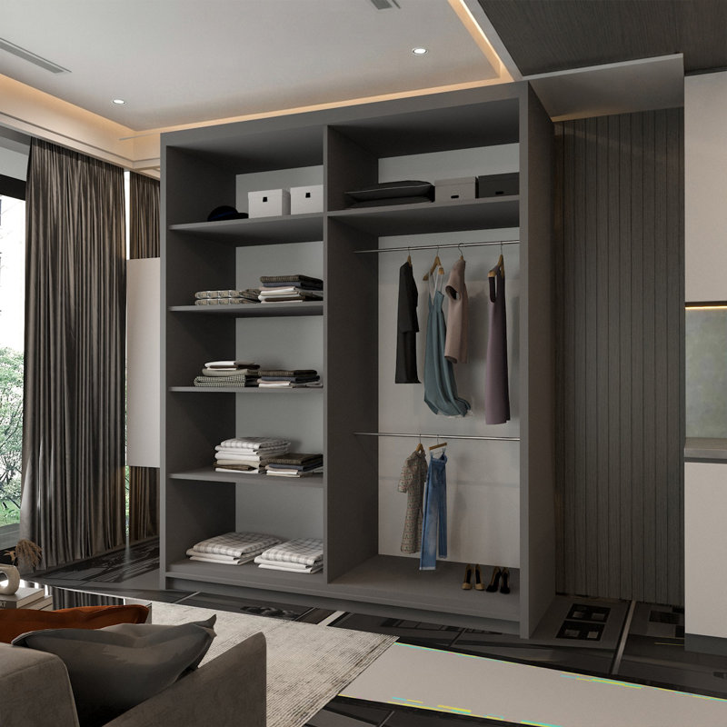 Bellarae Laminate Wardrobe, 217cm H x 150cm W x 62cm D, Grey (Grey Strip)