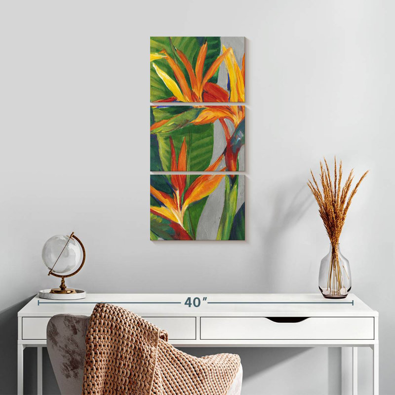 Oiseau de paradis triptyque I, H 27 po x l 12 po