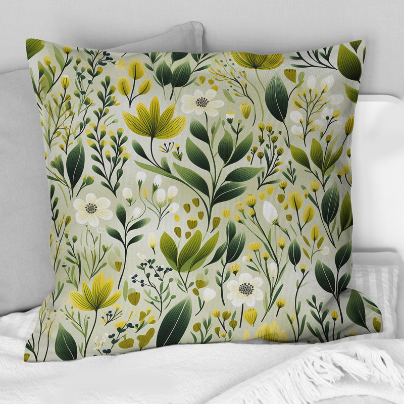 Coussin décoratif en polyester Meadow Greenery Botanical Green I, H 18 po x l 18 po