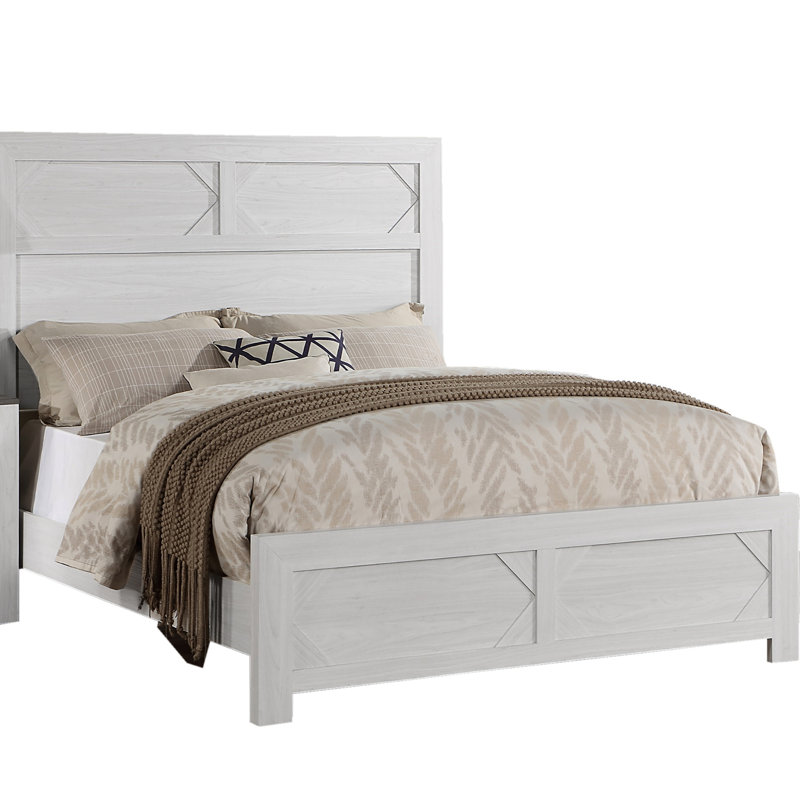 Très grand lit blanc pour tête de lit haute, panneau de particules, style contemporain pour décor de chambre à coucher, style transitionnel