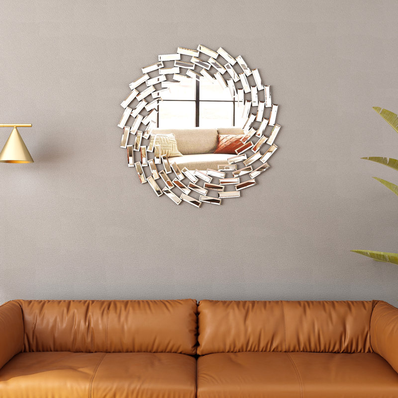 Freelon Sunburst Glass Round Wall Mirror, 23.6" x 23.6"
