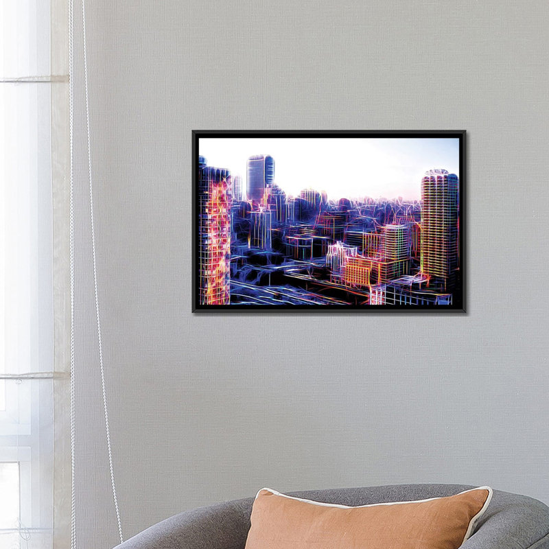 « digital immeubless » sur toile, H 18 po x l 26 po x P 1,5 po, Toile encadrée noire, Pas de tapis