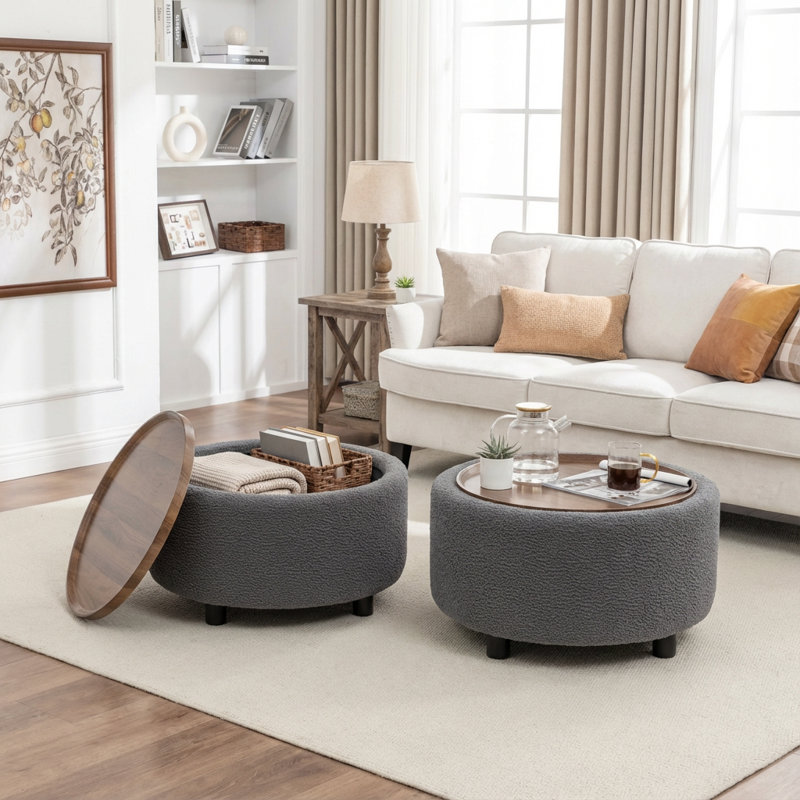 Table basse ronde avec rangement Pietsch, Gris