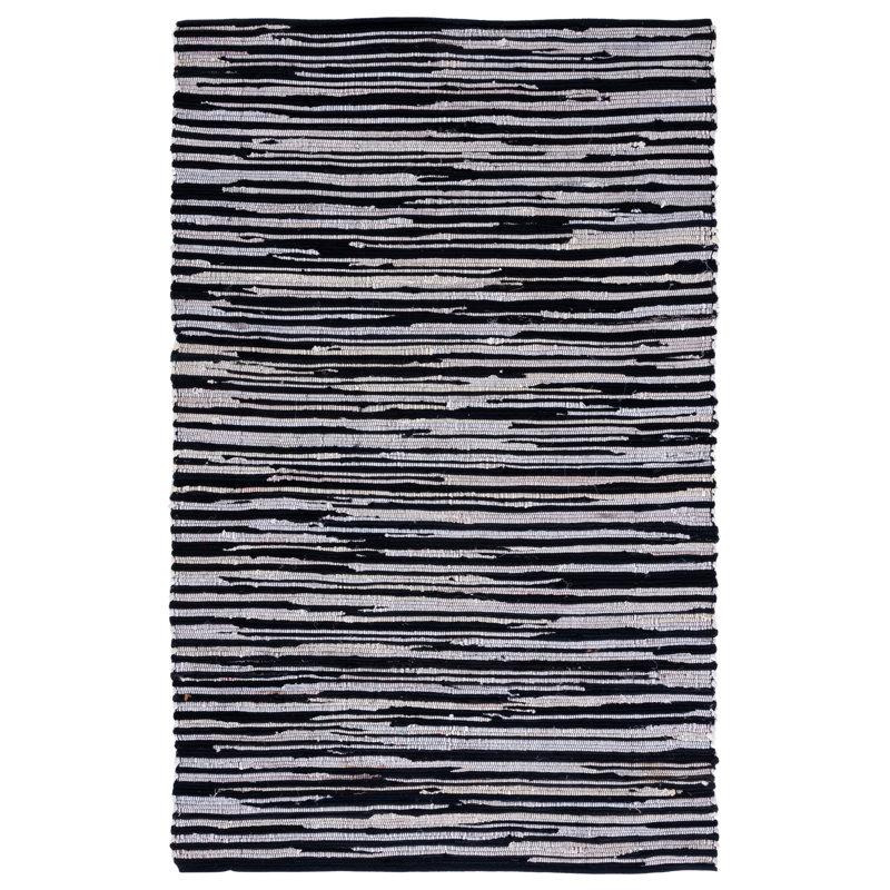 Fales Rag Rug Hand Woven Cotton Striped Rug, Rectangle 6' x 9'