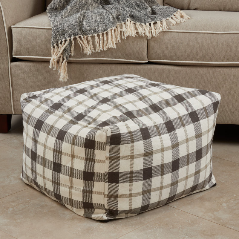 Capehart Upholstered Pouf, Gray/Cream