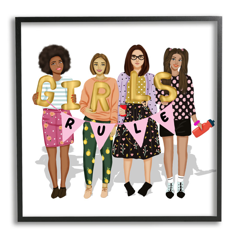 «Ba-742», encadré «filles règle inspiré sur bois» par Saba Rauf, impression, Giclée encadrée noir minuit