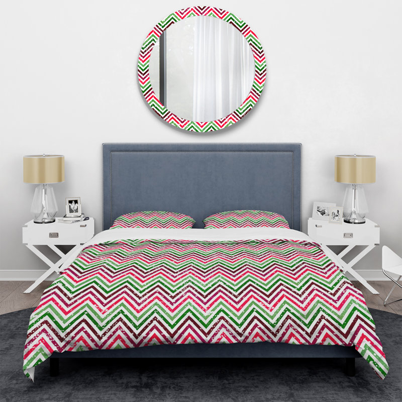 Colorful Zigzag Striped Chevron Polyester Chevron / Zig Zag Duvet Cover, Twin Duvet Cover + 1 Standard Sham