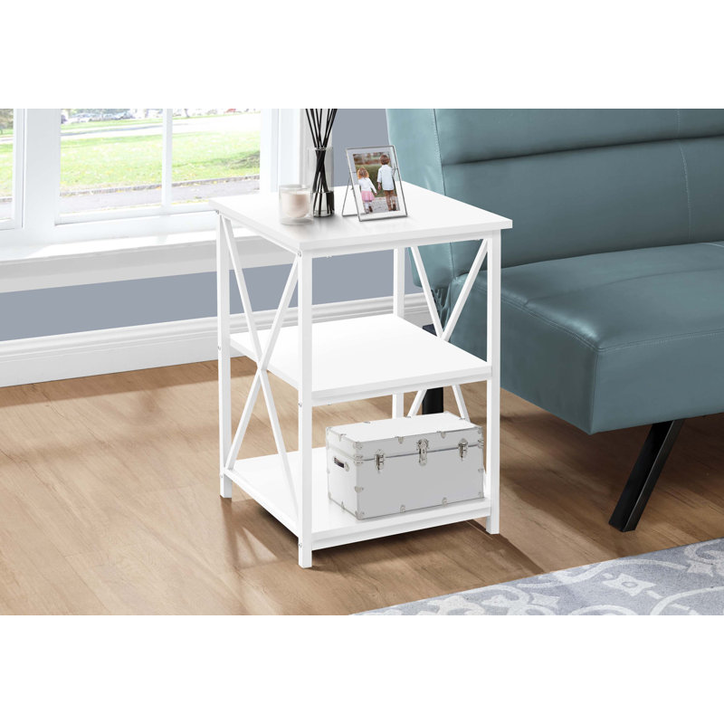 Accent Table, Side, End, Nightstand, Lamp, Laminate, Metal, White, White