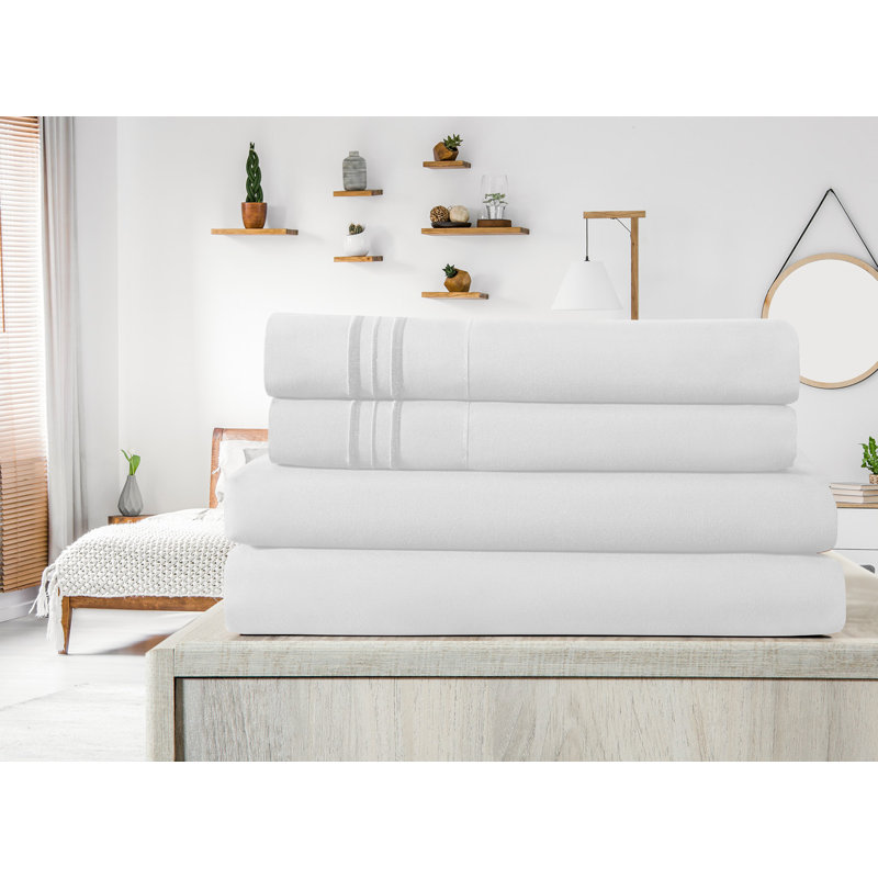 Ensemble de draps en micro-fibre, Blanc, Ensemble de draps pour très grand lit californien