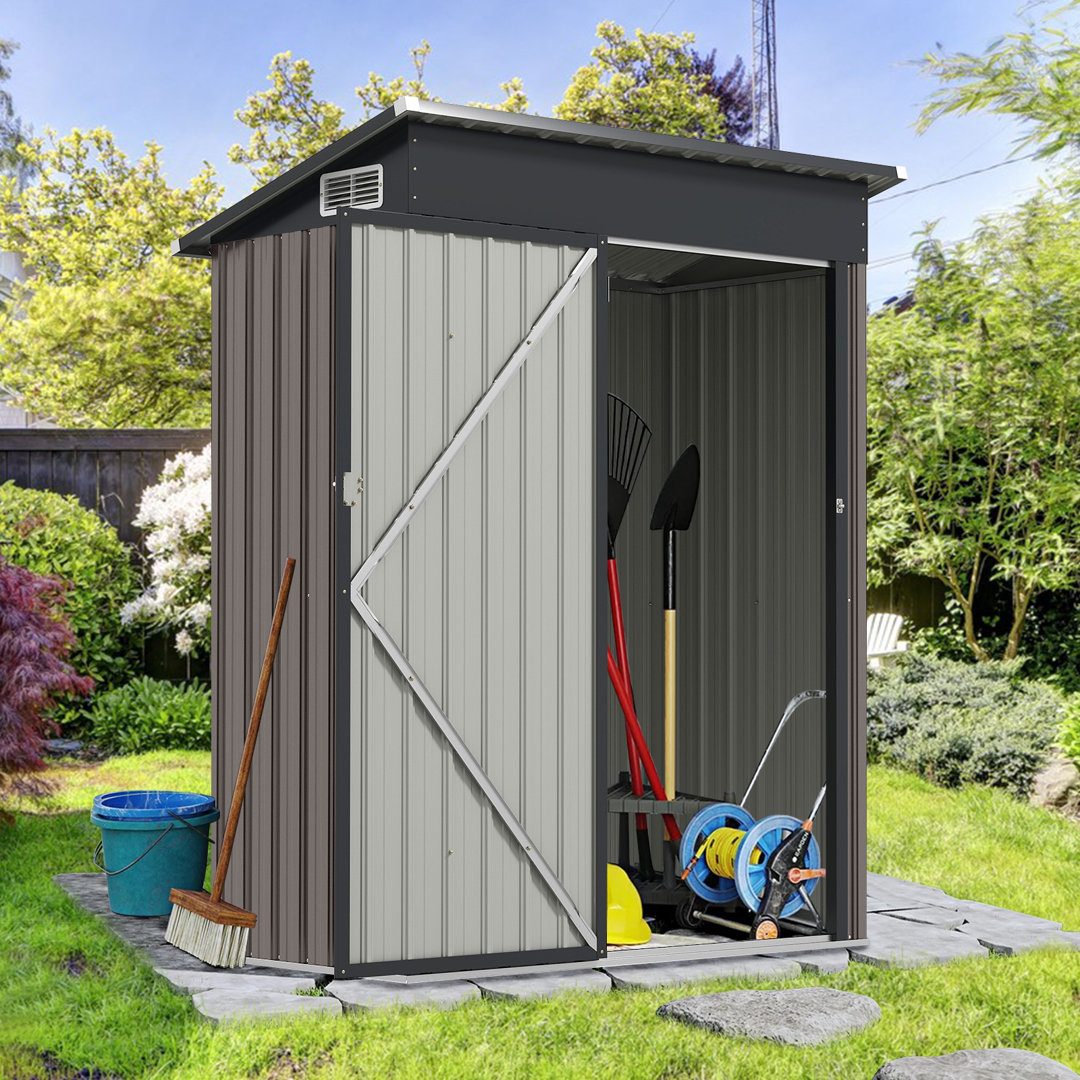 Garden All-Weather Grey Storage Shed Utility Tool House Top Sloping Design-Warm