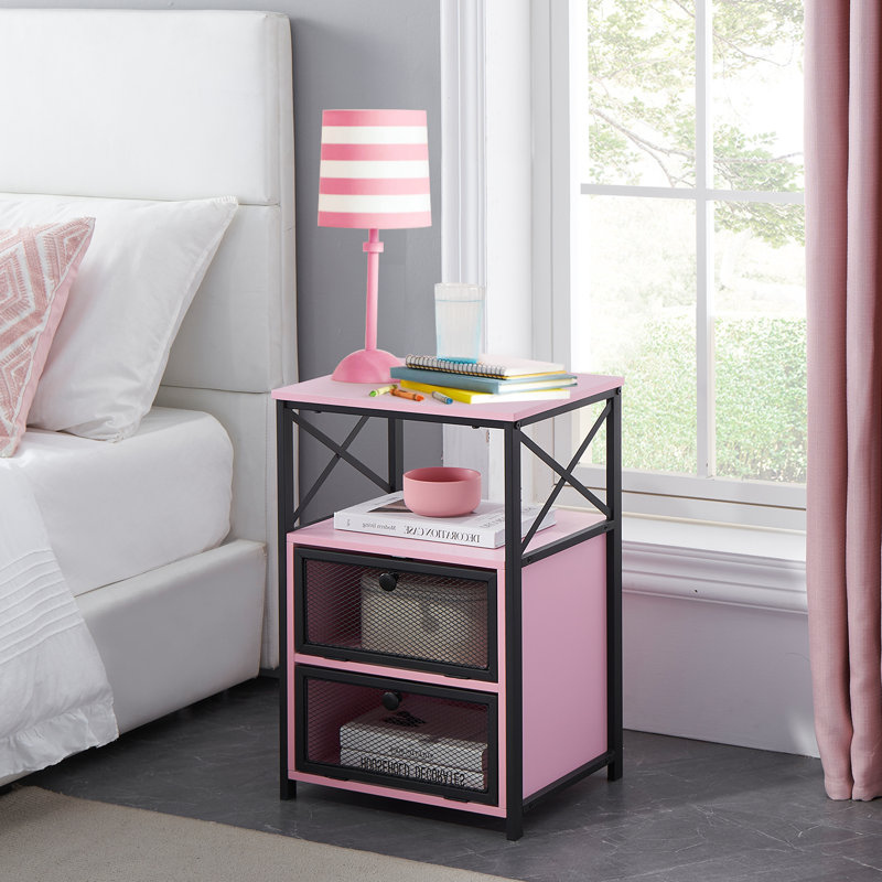 Kempst Nightstand Set 2, Small Bedside Table with Drawers, Narrow Side End Table with Open Shelf, 2 Drawer Dresser for Bedroom/Living Room/Dorms
