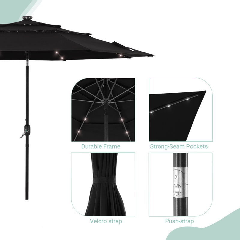 Parasol rond 10 'Ruthy, Tissu noir