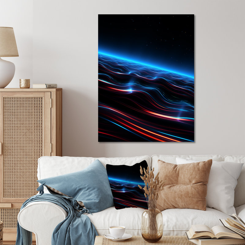Bleu et noir, planète, horizon, art mural en métal, H 20 po x l 12 po x P 1 po