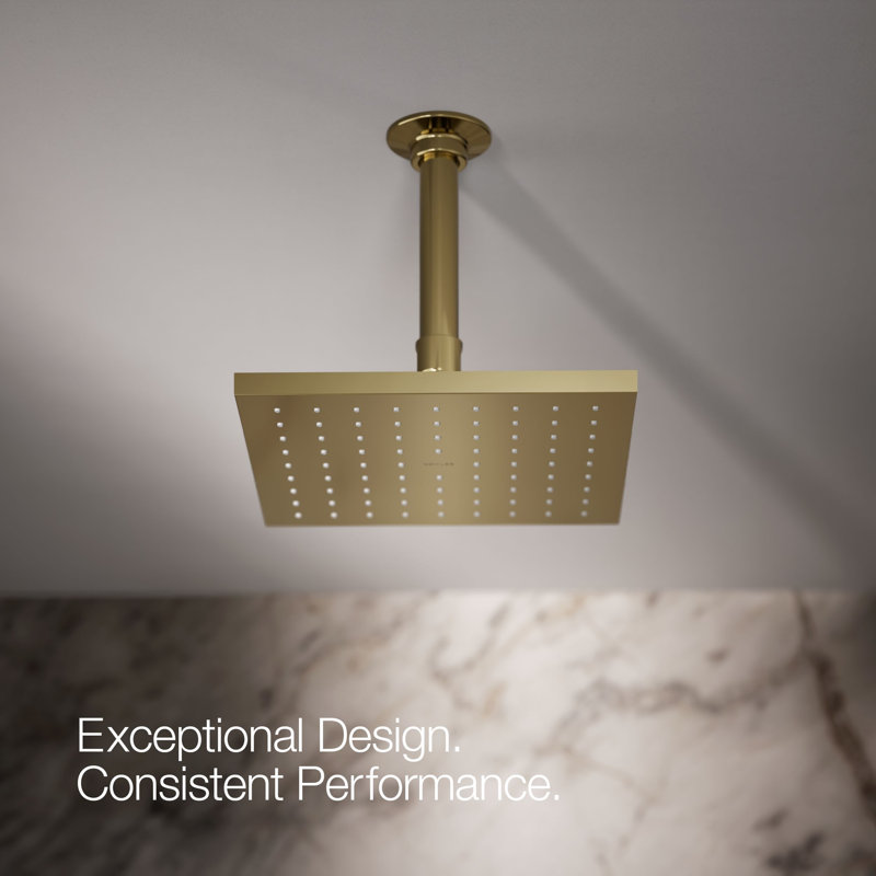 Contemporary Rain Shower Head, 1.75 GPM, Square, Vibrant French Gold
