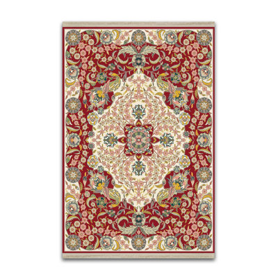 Vintage Tile Pattern Red Ethnic Woven Base Digital Print Rug