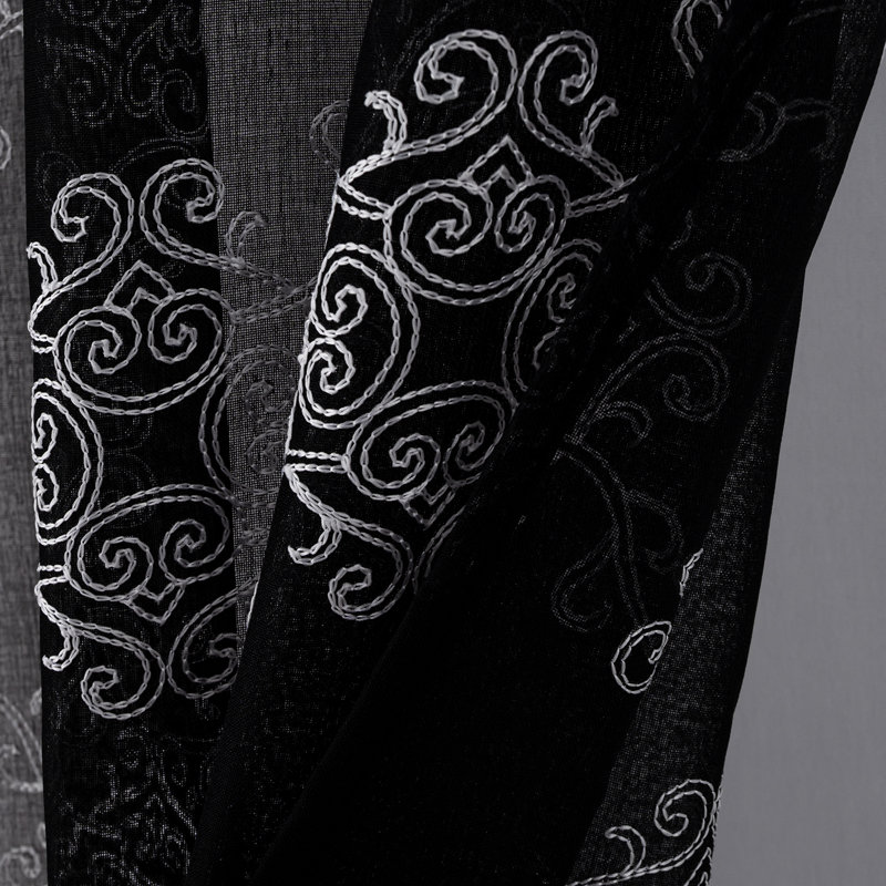 Paire de rideaux semi-transparents brodés Doveon, Noir, L 36 po x L 84 po