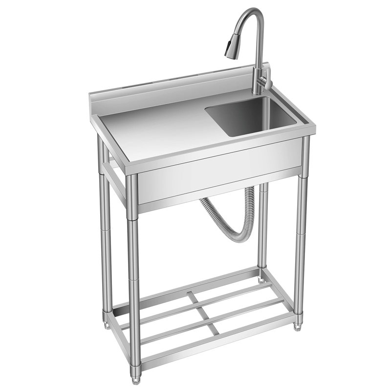 Évier utilitaire en acier inoxydable, bol simple autoportant avec robinet pivotant à 360 ° chaud et froid, sous la tablette