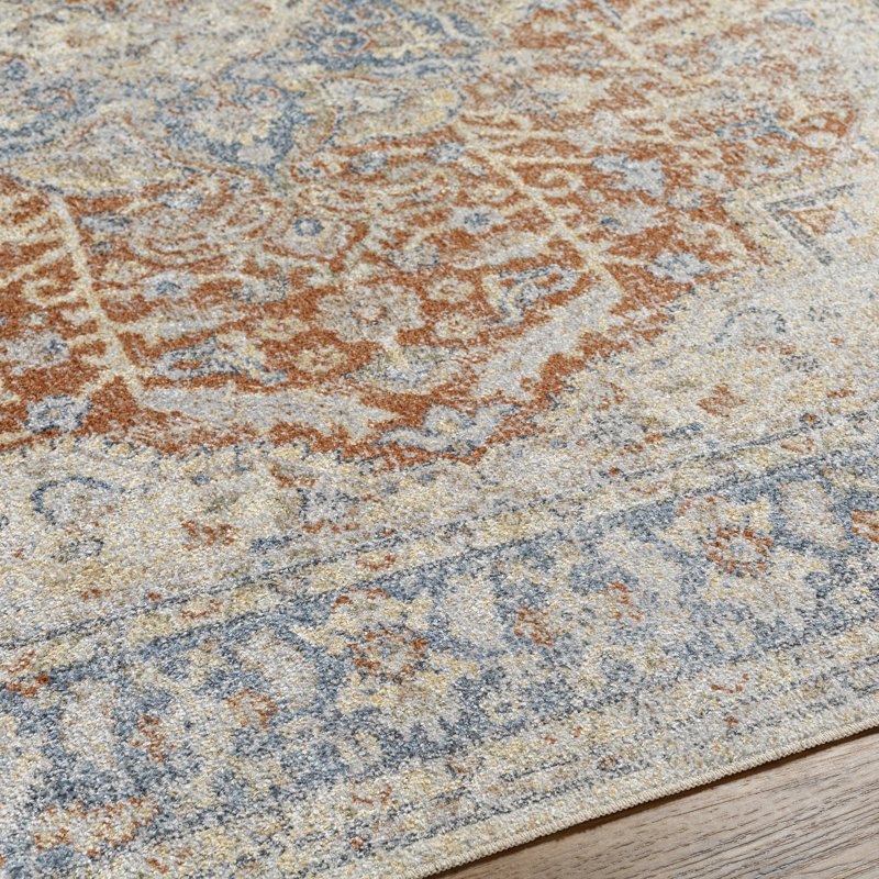 Tapis oriental en polyester tissé à la machine bleu / rose, Rectangle 2 pi 3 po x 3 pi 9 po