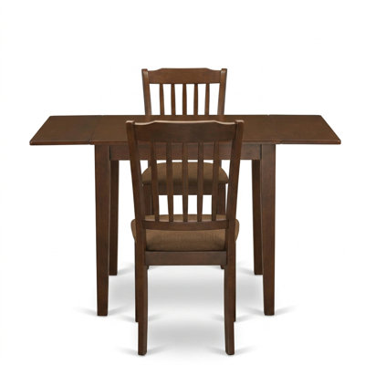 Mahogany Finish Solid Wood 3 Piece Drop Leaf Slatted Back Dining Table Set