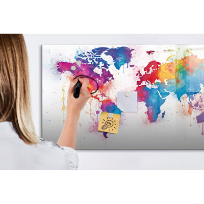Magnetic Memo Board Whiteboard - 120 x 60 cm - With Marker and Magnets - world map