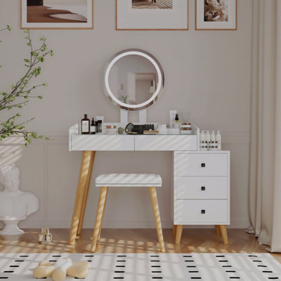 Table de coiffeuse extensible à DEL avec 5 tiroirs et tabouret