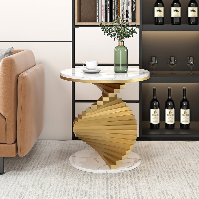 Anaum Abstract End Table Side Table, White