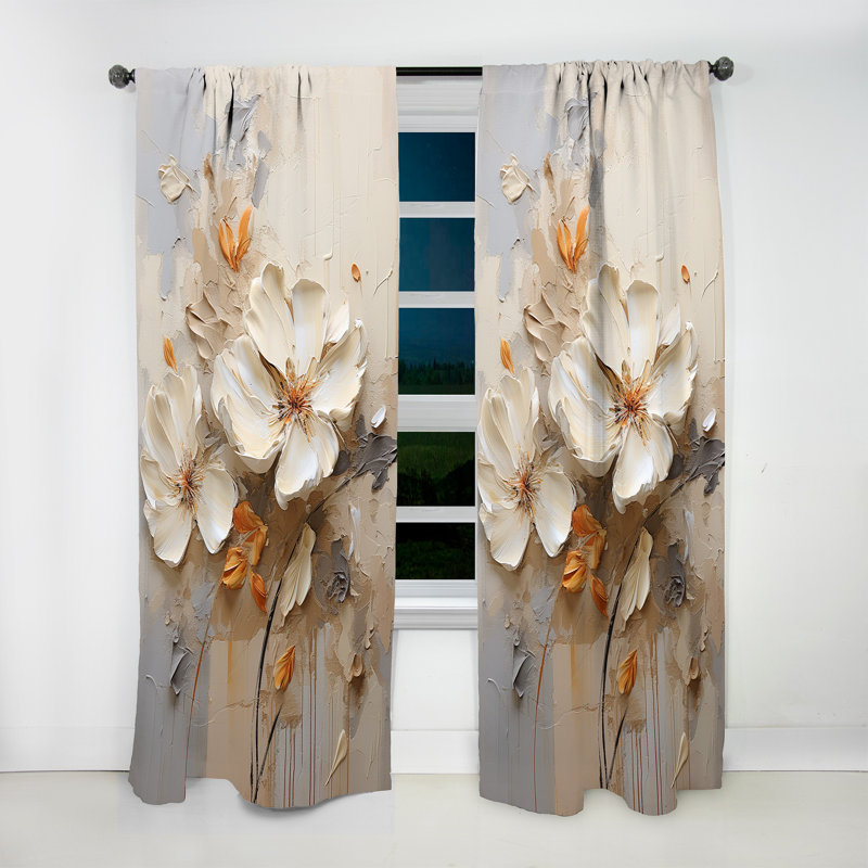 Ringwold Beige Simplicity In Petals I - Traditional Curtain - Velvet Room Darkening - 1 Panel, 52" W x 90" L