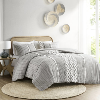 Édredon double / grand - Coton gris avec détails géométriques en chenille