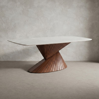 Premier Rectangular Sintered Stone Top Dining Table With Hourglass-Inspired Pedestal Design