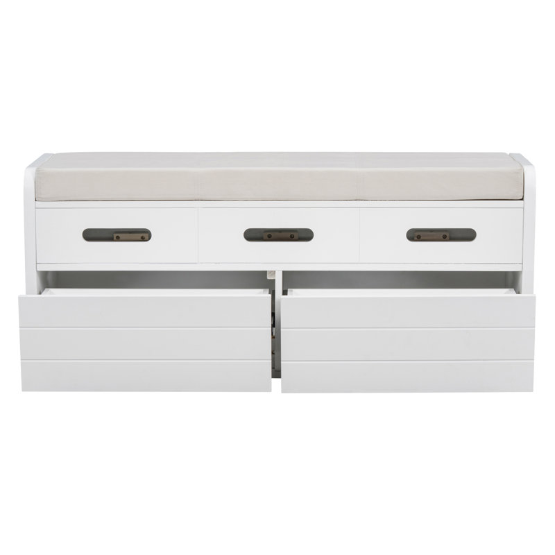 Banc de rangement rustique avec 2 tiroirs, espace de rangement caché et 3 faux tiroirs en haut, banc à chaussures, Blanc