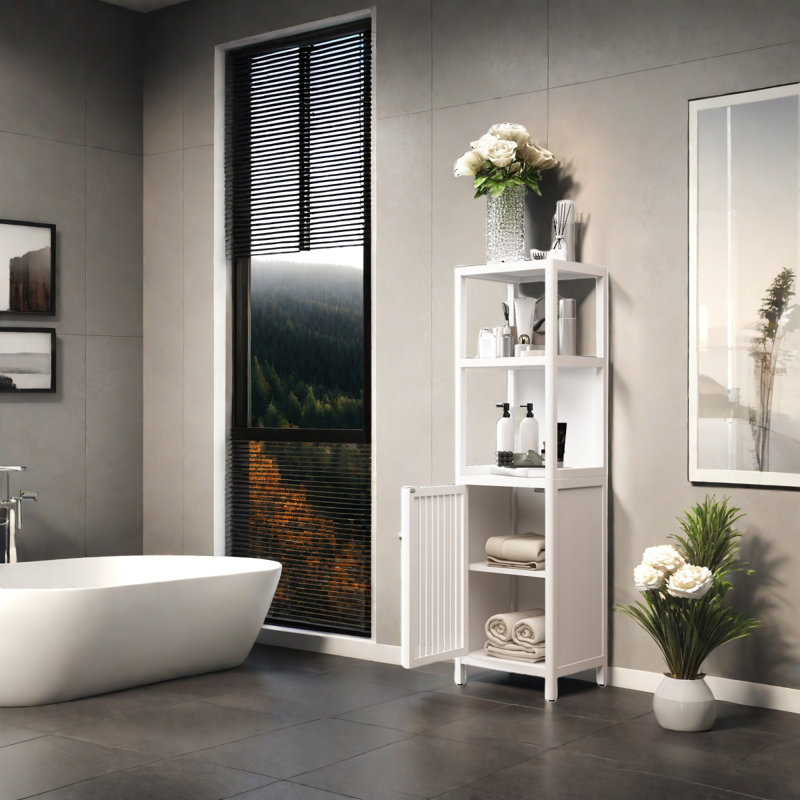 Armoire de salle de bain en coin Sebuh Farmhouse, Blanc