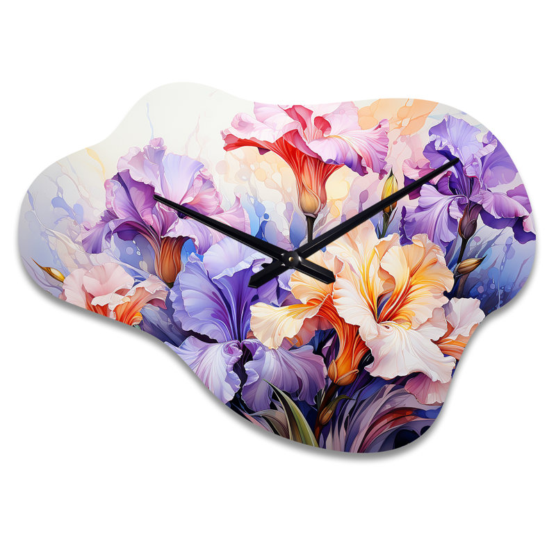 Horloge murale en métal Meadow Iris Whispers I, Petit