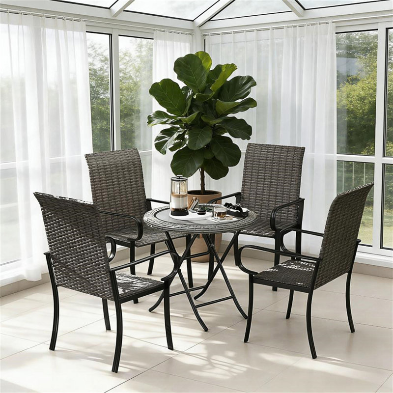 Set Of 2 Dining Chairs With Armrest, 4, Brun