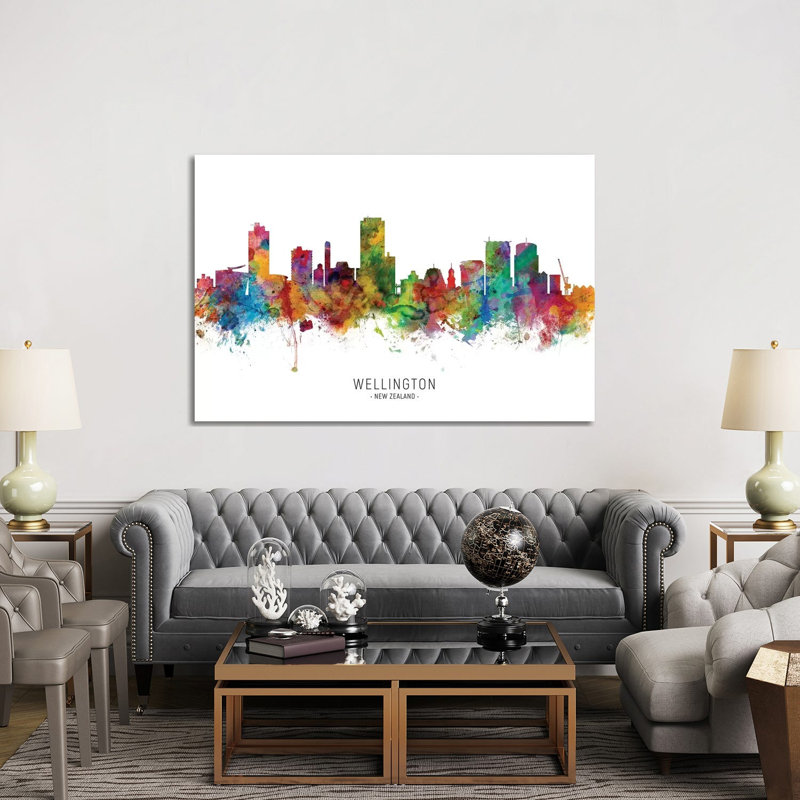 Wellington New Zealand Skyline by Michael Tompsett - Wrapped Canvas Painting, 152.5 cm H x 101.5 cm W
