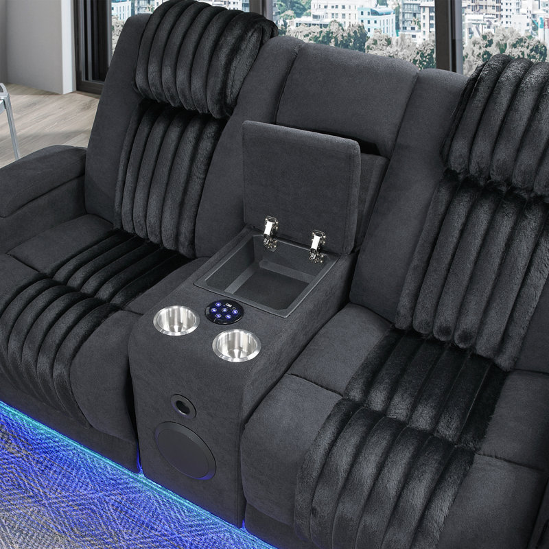 Canapé inclinable électrique 2 pièces Duran avec repose-tête électrique, DEL et plus, Noir