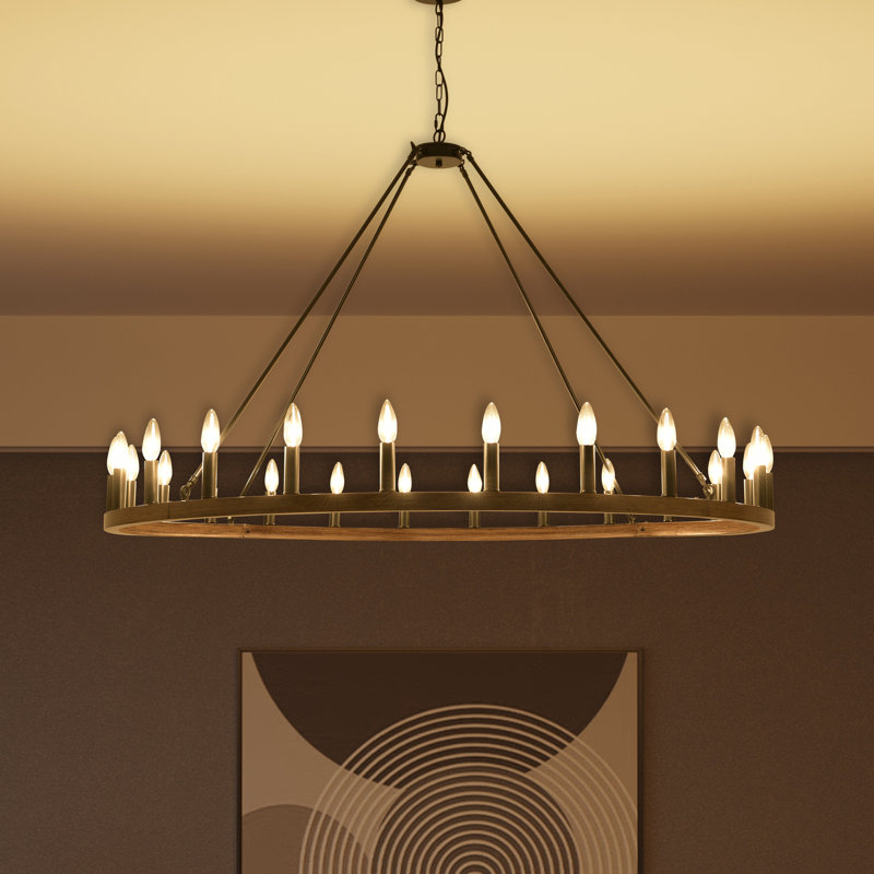 Shelbea 24 - Light Wagon Wheel Chandelier, Gold